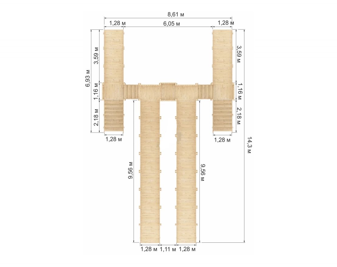 Деревянная зимняя горка Snow Fox (скат: 4 м - 2 шт., 10 м - 2 шт.), без окраски - вид 4