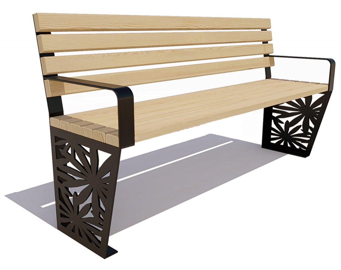 Скамейка садовая Ромашка, сосна - вид 4