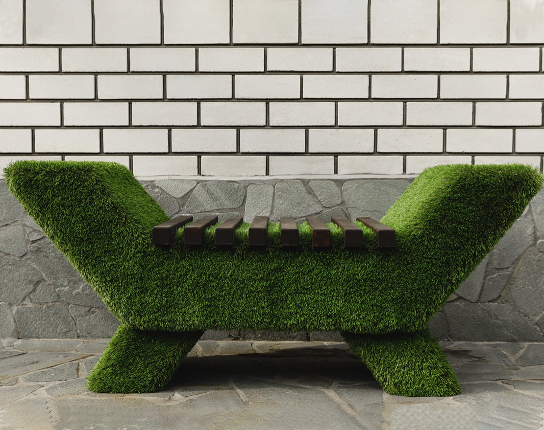 Топиари лавочка (темная, бук) - газон Premium - вид 4